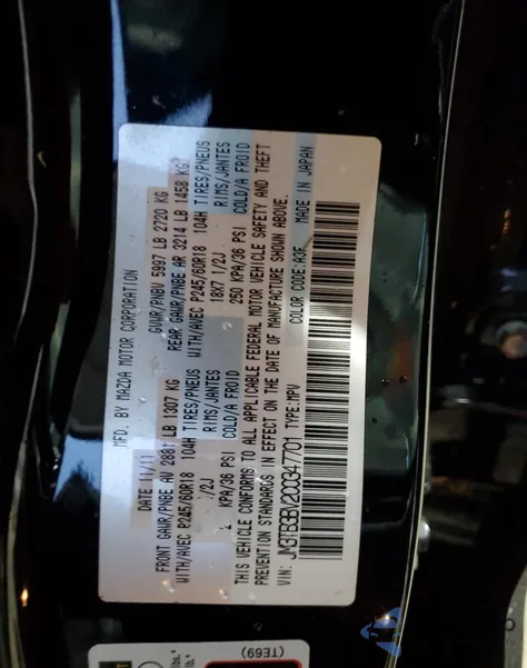 2012 Mazda Cx-9 from USA, damaged, VIN JM3TB3BV2C0347701